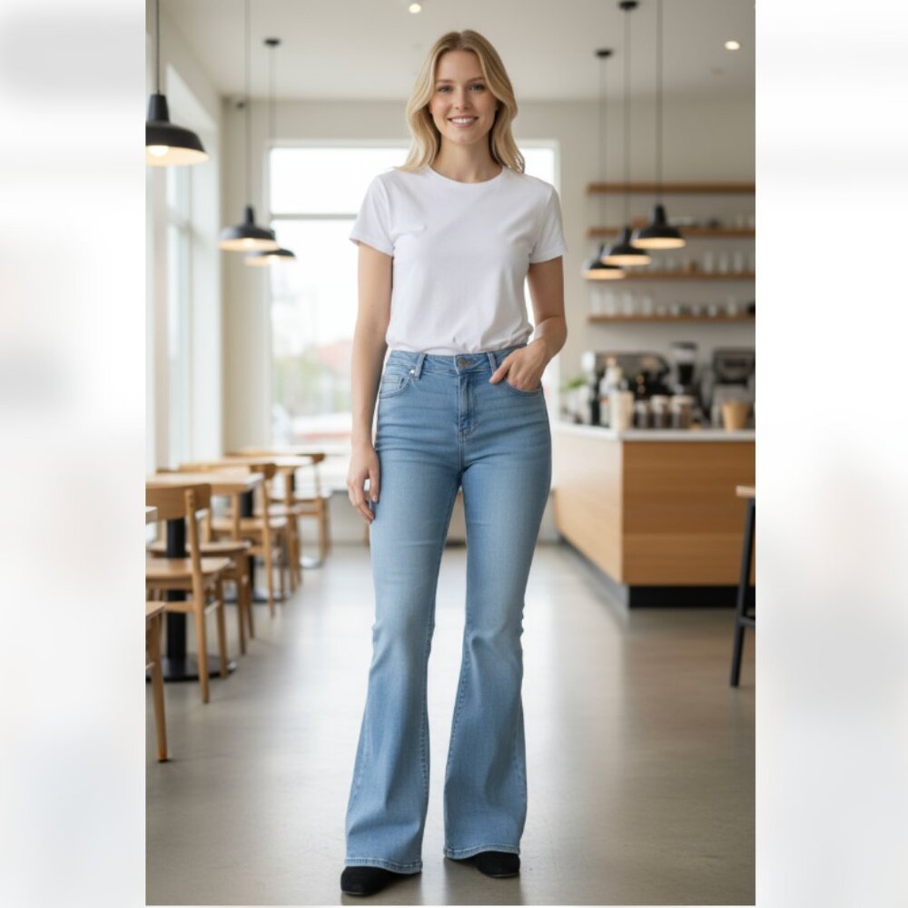 NWOT EXPRESS Mid Rise Light Wash '70s Flare Jeans BLUE SZ-8